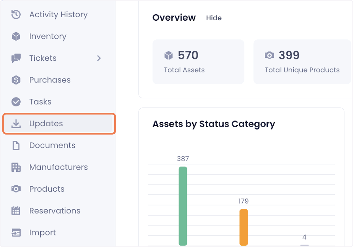 To access the Updates page, click on Updates in the side panel of your Beam workspace.