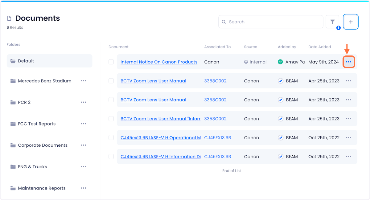 Click on the overflow menu associated with the document you want to edit.