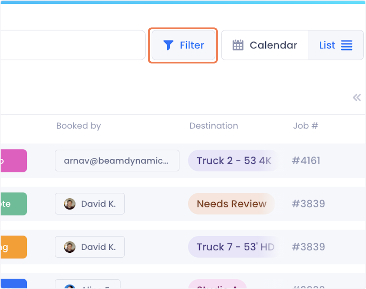 To access filters on the Reservations page, click on the filter button at the top of the screen.