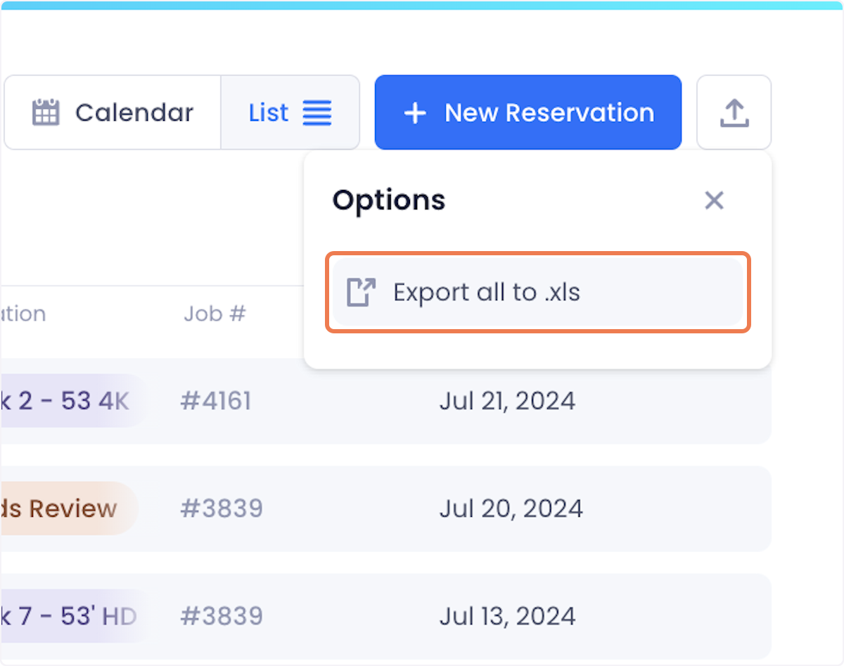 Click on Export all to .xls from the dropdown.