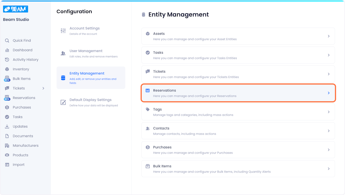 Select the Reservations entity.
