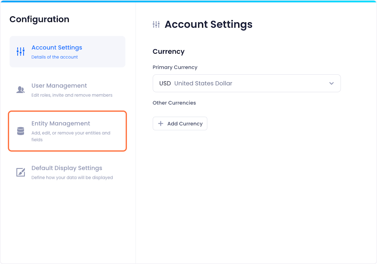 Click on Entity Management in the configuration menu.