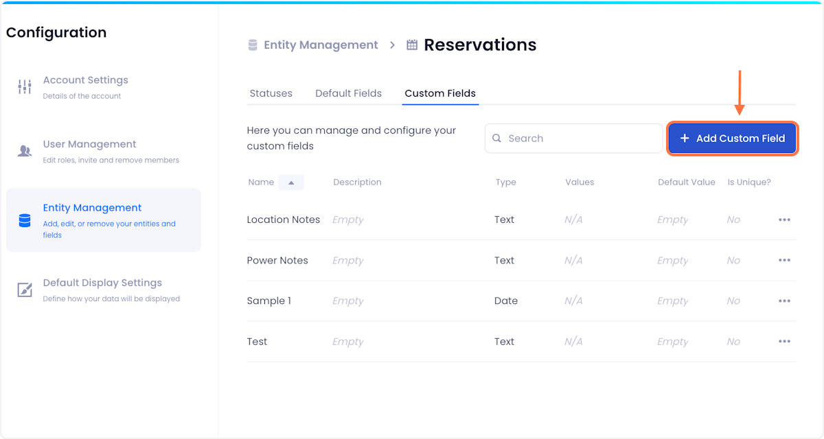 Click on Add Custom Field at the top right of the page.