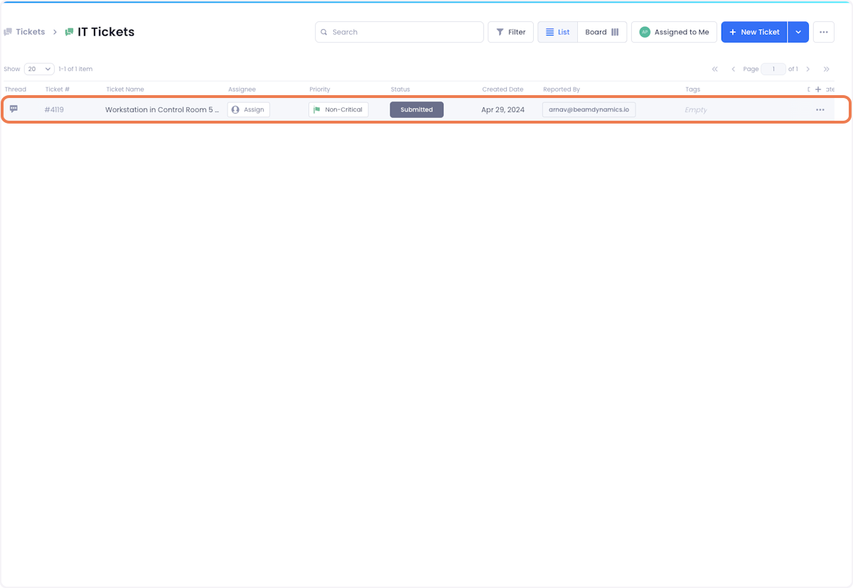 In the Beam workspace, you'll be able to find the ticket in the ticket page of the ticket type that the user selected when creating the ticket.