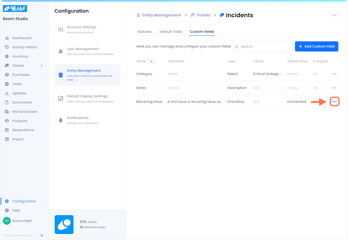 Click on the overflow menu next to the field that you want to edit.