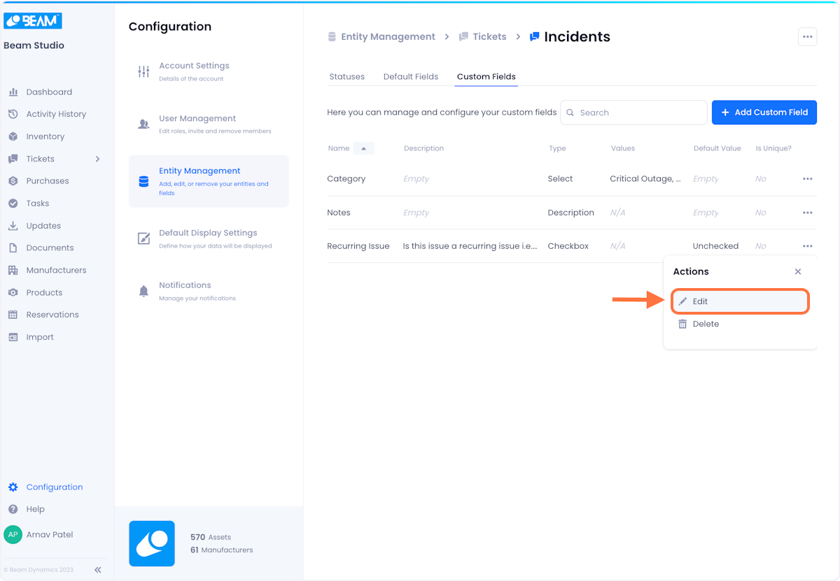 Click on Edit from the Actions menu.